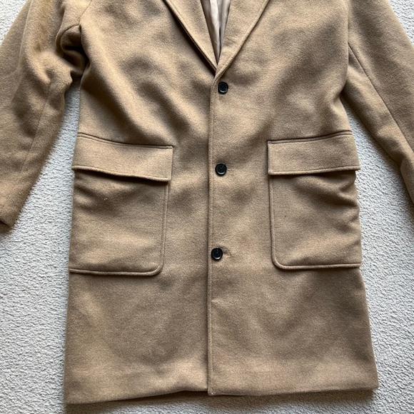 Abercrombie & Fitch Men Wool Blend Topcoat Top Mac Coat Jacket Tan Camel Beige L - Picture 13 of 14